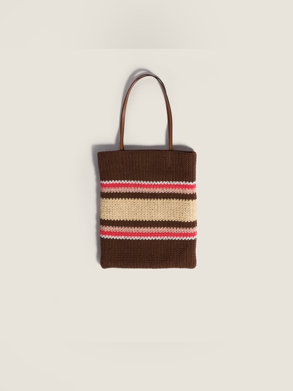 Miu Miu Crochet Knit Shopping Tote Bag Brown Pink Striped Large Raffia-effect - Picture 4 of 14